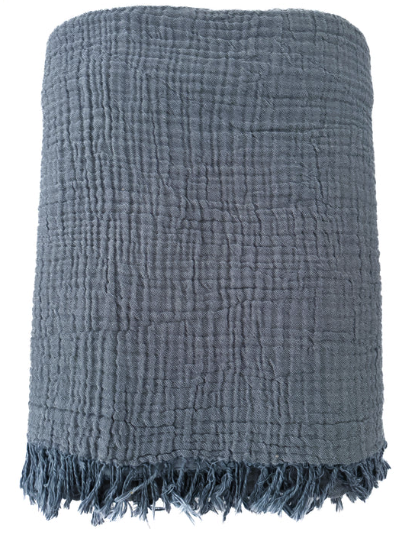 Crinkled Chambray Blue Turkish Cotton Blanket