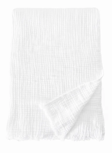 Crinkled White Turkish Cotton Blanket 88" x 88"