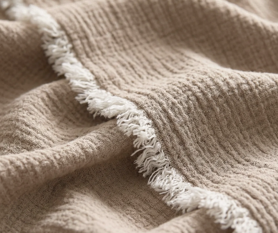 Doubleweave Turkish Cotton Bed Blanket - Beige  95" x 100"