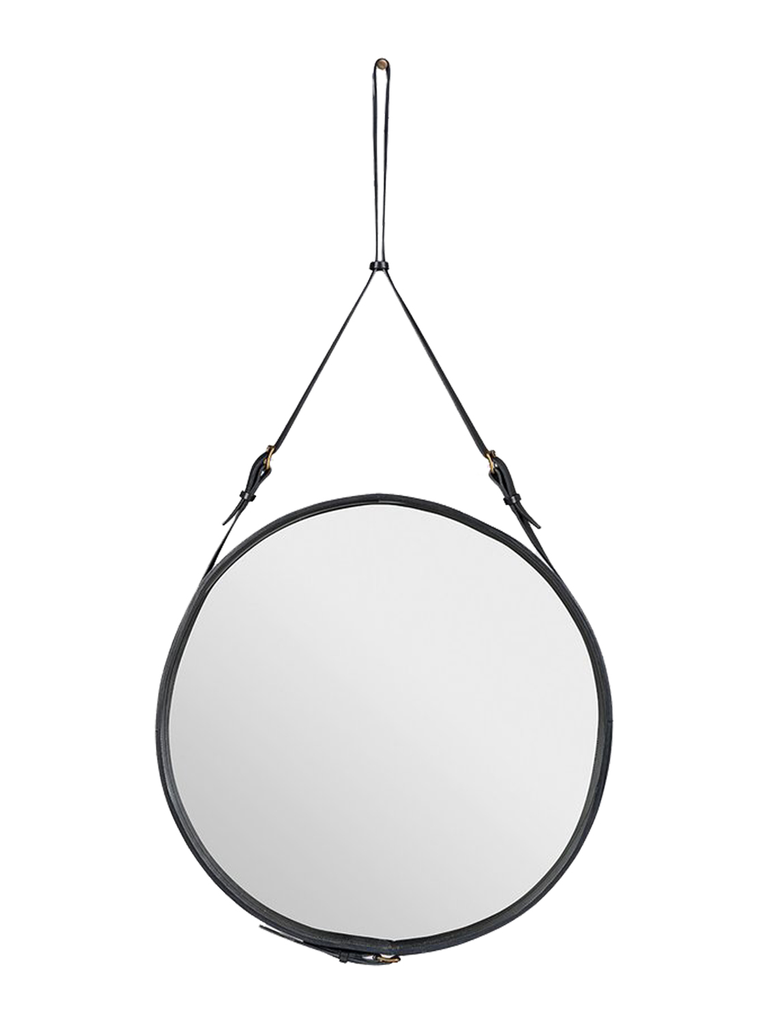 ADNET BLACK LEATHER ROUND WALL MIRROR 27.5”D