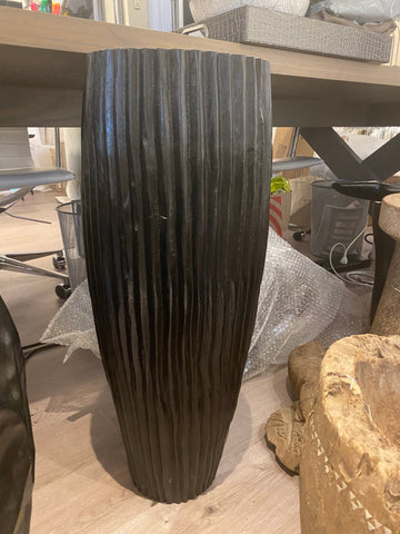 TALL GROOVED BLACK VASE