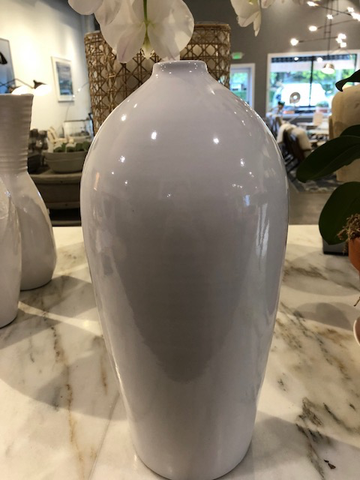 TALL GLOSSY WHITE HANDMADE VASE