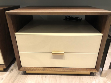 WALNUT NIGHTSTAND WITH LEATHER DRAWERS AND CHARGING OUTLET